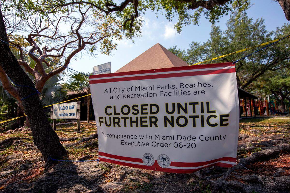 Like parks across Miami-Dade, the city of Miami’s Peacock Park now greets visitors with a ‘closed until further notice’ sign. Once closure orders are lifted, they’ll be replaced by a series of new rules to keep visitors apart from each other.