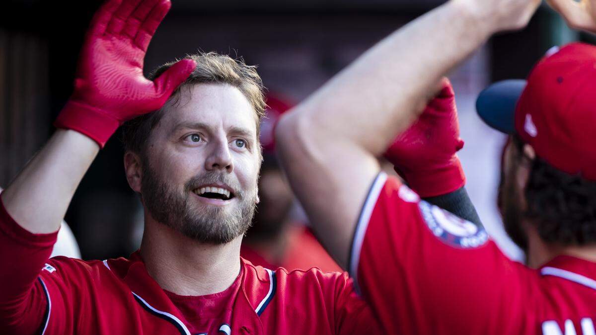 Mark Reynolds celebrated after hitting a home run for Washington on July 7.  Reynolds has 10 home runs this season, bringing his career total to 291 in 12 major league seasons.