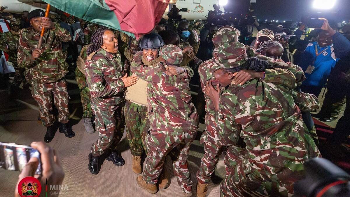 Members of the Kenya-led Multinational Security Support mission return to Nairobi on Tuesday, March 17, 2026 from their gang-fighting deployment in Haiti.