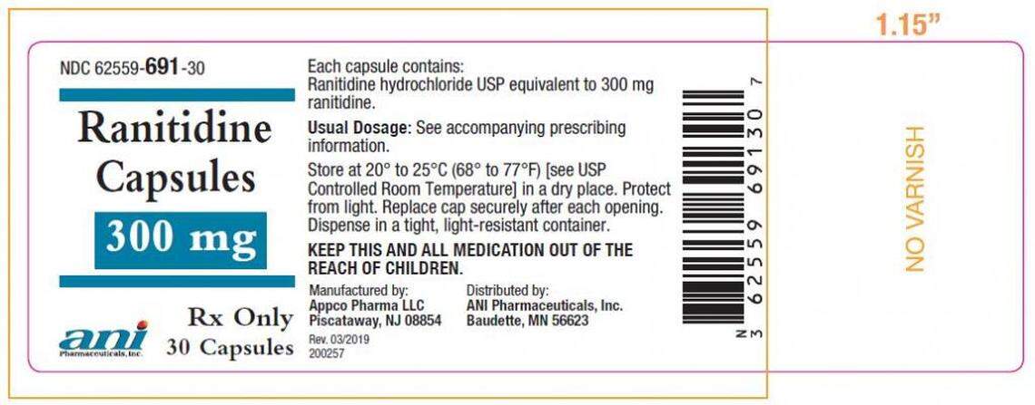 The label on the 300mg ranitidine recalled