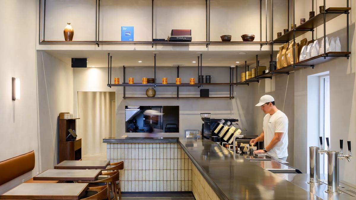 The counter and seats at Stand, a Japanese café in Coral Gables from the team at the Michelin-starred Shingo.