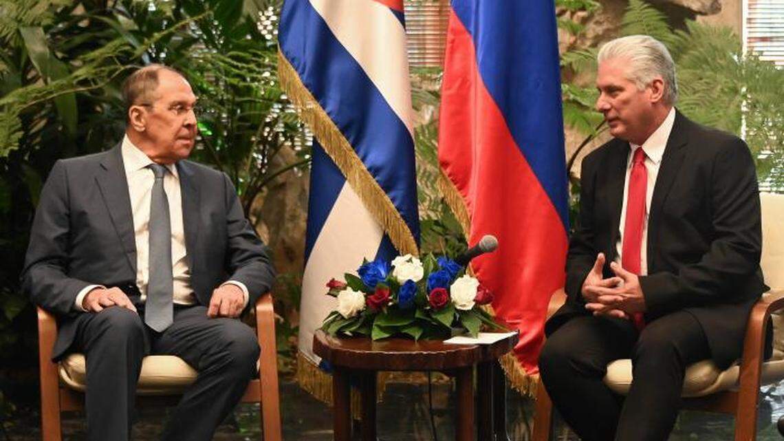 Sergei Lavrov, the Russian foreign minister (left), during a meeting with Cuban leader Miguel Díaz-Canel in Havana on Feb. 18, 2024.