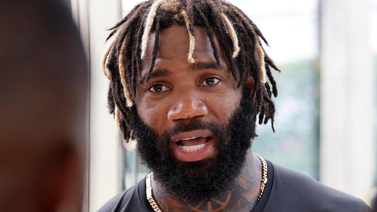 Miami Dolphins cornerback Xavien Howard (25) speaks to reporters after practice at the Baptist Health Training Complex in Miami Gardens on Tuesday, August 8, 2023.