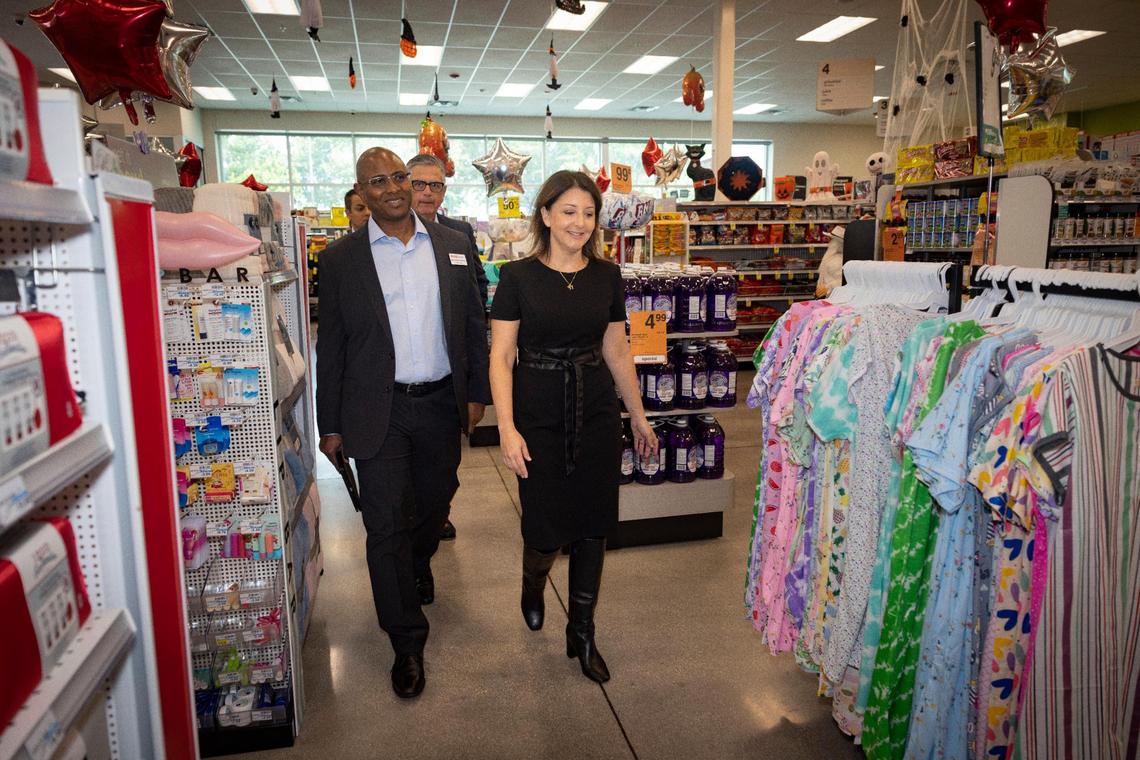 CDC Director Mandy Cohen walks to the pharmacy with Newton Walker, CVS Pharmacy district leader, during a visit to CVS Pharmacy on Monday, Oct. 16, 2023, located on SW 40th Street in Miami.