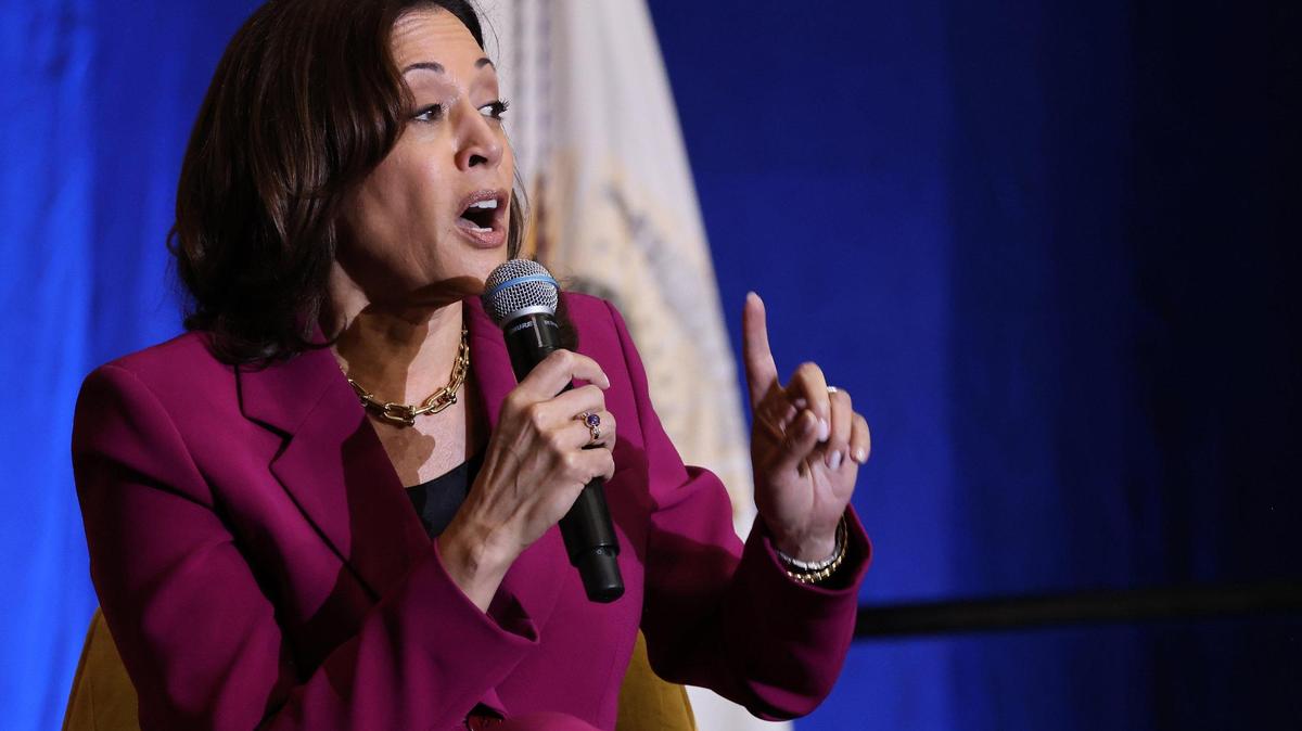 Vice President Kamala Harris answers questions from panelists Sept. 28, 2023 at Florida International University.
