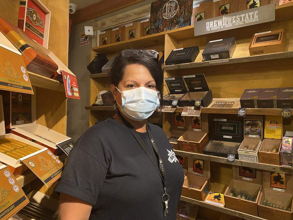 Sandra Cusimano, who owns a cigar store in downtown Key West, opened for business Monday, May 4, 2020, for her local customers, she said.