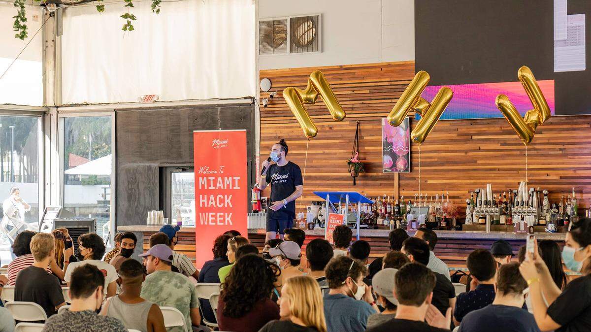Miami Hack Week co-founder Dave Fontenot gave an introductory speech at the Miami Hack Week in 2021.