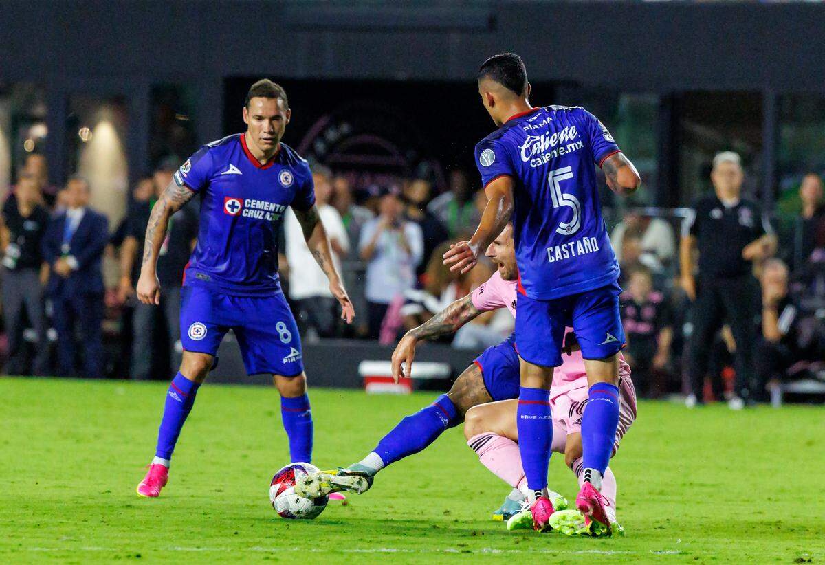 Inter Miami forward Lionel Messi (10) Inter Miami CF forward Lionel Messi (10) is fouled by Cruz Azul defender Carlos Salcedo (3) during the second half of a Leagues Cup group stage match Stadium on Friday, July 21, 2023, in Fort Lauderdale, Fla.