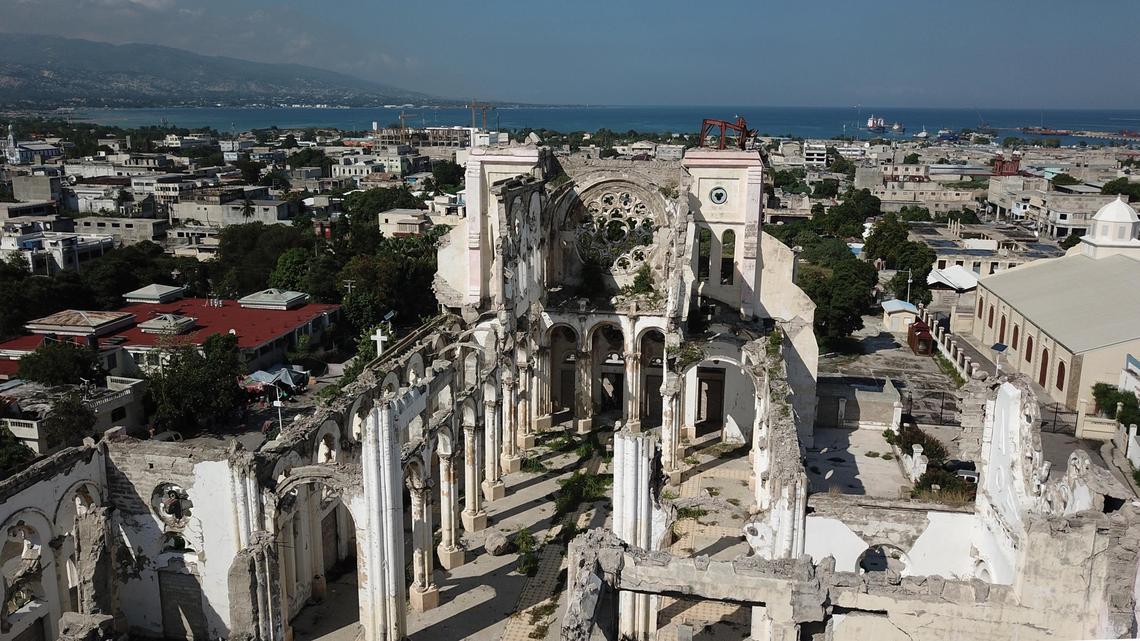 The Notre-Dame Cathedral in Port-au-Prince remains in ruins 10 years after the earthquake.