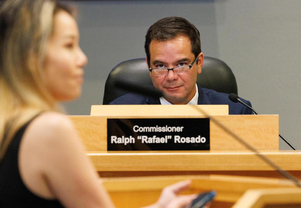 Commissioner Ralph Rosado listens during the public comment period of a Miami City Commission meeting on Thursday, July 10, 2025, at Miami City Hall in Coconut Grove.