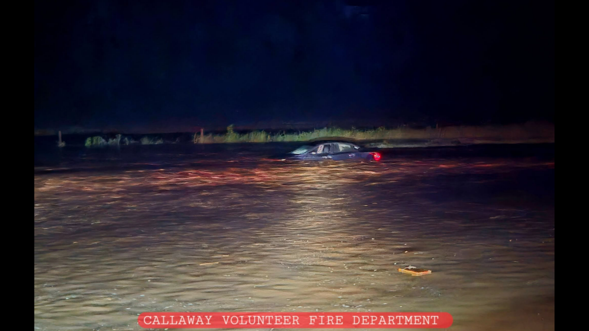 A driver traveling through rural Virginia was overwhelmed by flood waters and was rescued moments before the car vanished, officials say.