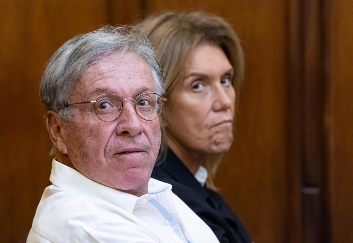 Shlomi Alexander, left, and Orly Alexander attend the bond hearing of their twin sons, Oren and Alon Alexander, 37, at the Richard E. Gerstein Justice Building on Friday, Dec. 13, 2024, in Miami, Fla. The brothers have been charged with multiple state and federal crimes, including sex trafficking and rape.
