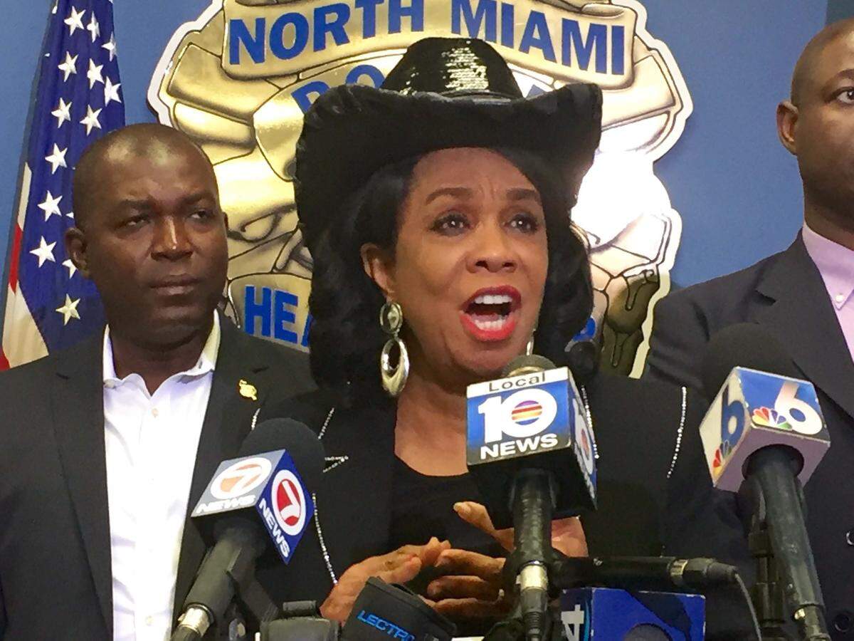 Congresswoman Frederica Wilson gives remarks in North Miami.