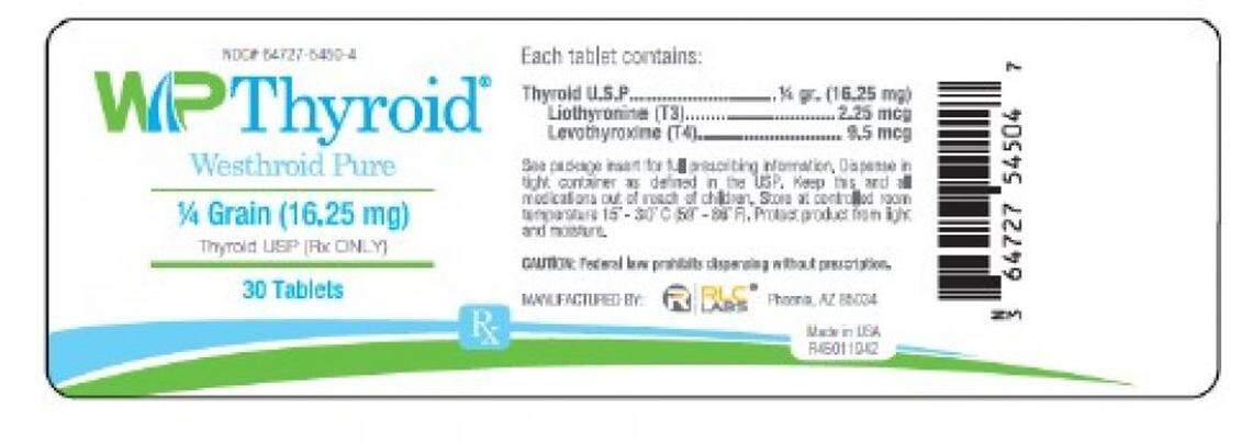 A label from a bottle of WP Thyroid tablets