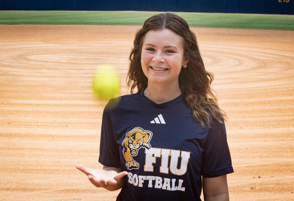 Isabella Perez, sophomore softball player from Key West, poses for a photo on Wednesday, Aug. 30, 2023, at Florida International University.
