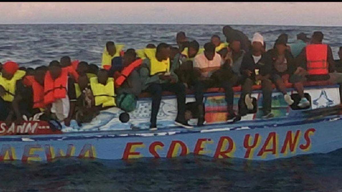 A group of 110 Haitians were repatriated after being found on this boat about 50 miles north of Cap-Haitien in Caribbean waters on Dec. 22, 2020.