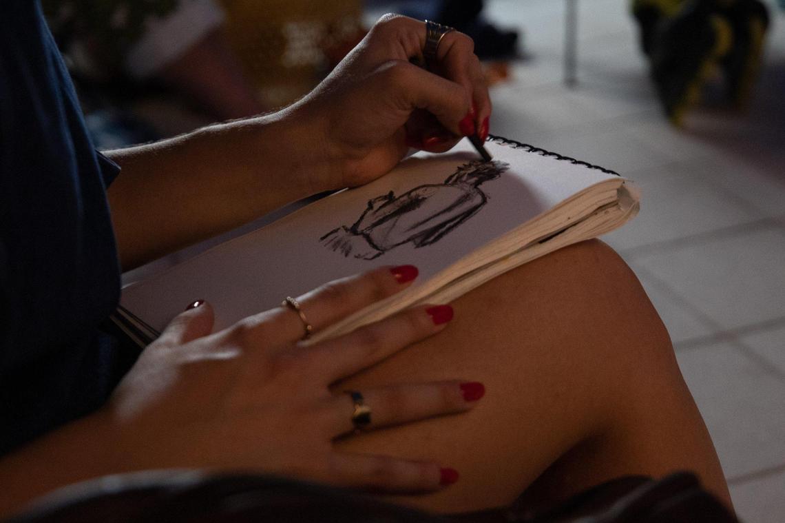 A figure drawing of artist Mychal Clayton is seen at Hotel Greystone during the Raw Figs Pop Up in Miami Beach, Florida on Wednesday, August 25, 2022.