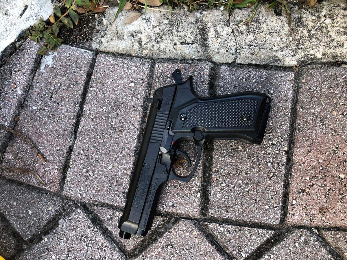 The pellet gun Miami Shores police say was pointed at an officer Monday afternoon before he shot a woman.