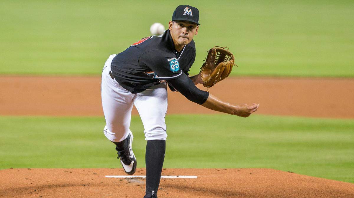 Miami Marlins starting pitcher Pablo Lopez faces the New York Mets in his MLB debut at Marlins Park in Miami, Saturday, June 30, 2018.