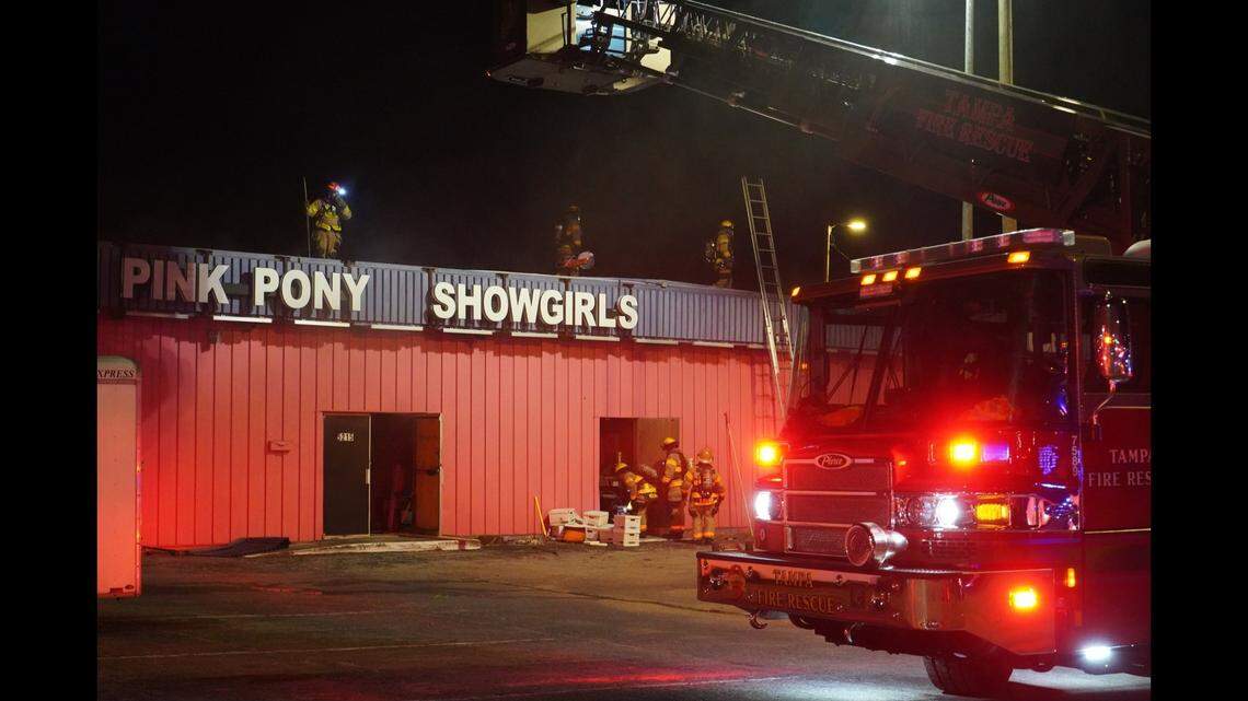 Tampa police report the fire happened around 5 a.m. on Wednesday, March 12, at the The Pink Pony Tampa, a nude dance club and adult book store.