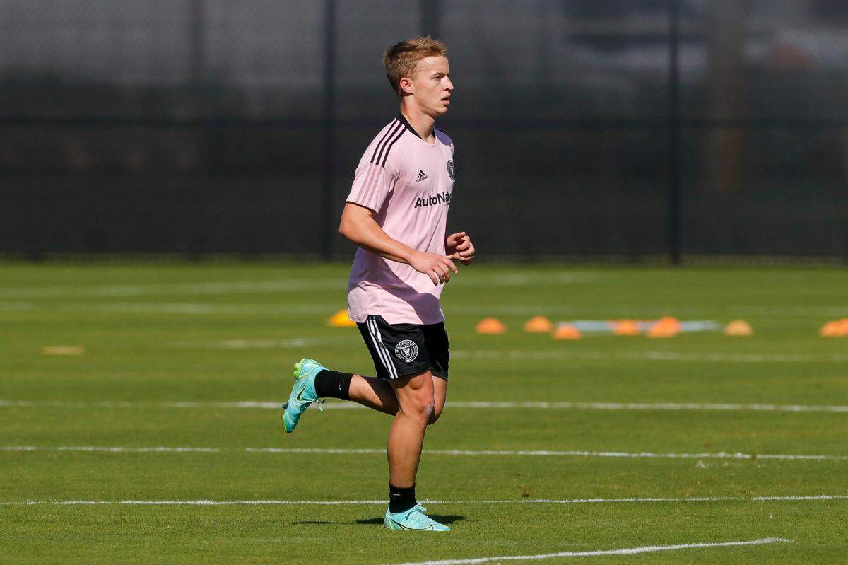 Inter Miami CF midfielder Bryce Duke runs during the teams first training session prior to the start of the new MLS season at the teams training facility in Fort Lauderdale, Florida on Monday, January 17, 2022.