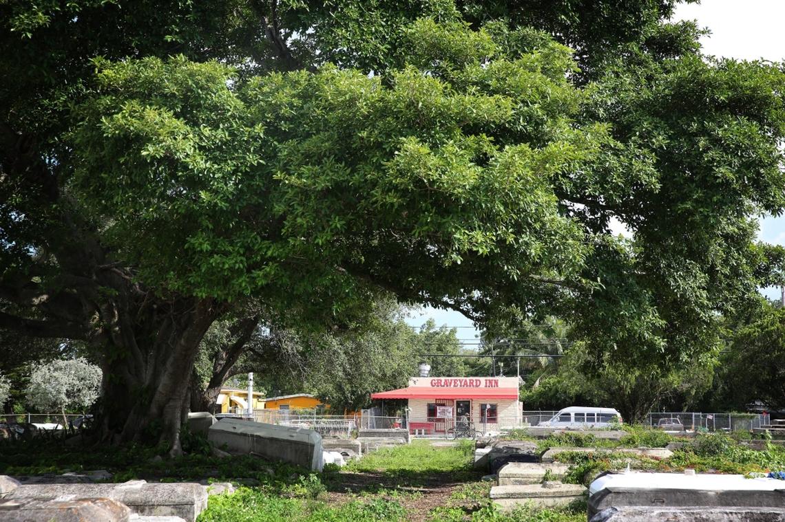 The Graveyard Inn sits across the street from one of Miami's oldest black cemeteries, Lincoln Memorial Park.Damage to graves and trespassing by drug addicts and Santeria worshippers who deposit offerings are ongoing problems at Miami's oldest graveyards.