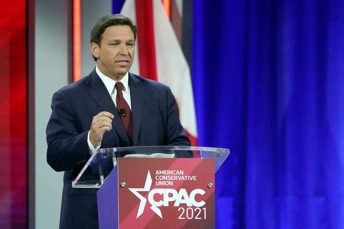 Florida Gov. Ron DeSantis speaks at the Conservative Political Action Conference (CPAC) Friday, Feb. 26, 2021, in Orlando.
