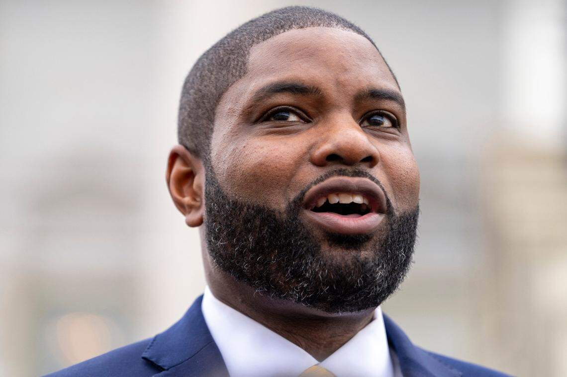 Rep. Byron Donalds, R-Fla., who has been nominated for Speaker of the House, speaks to members of the media on the House steps, Wednesday, Jan. 4, 2023, on Capitol Hill in Washington.