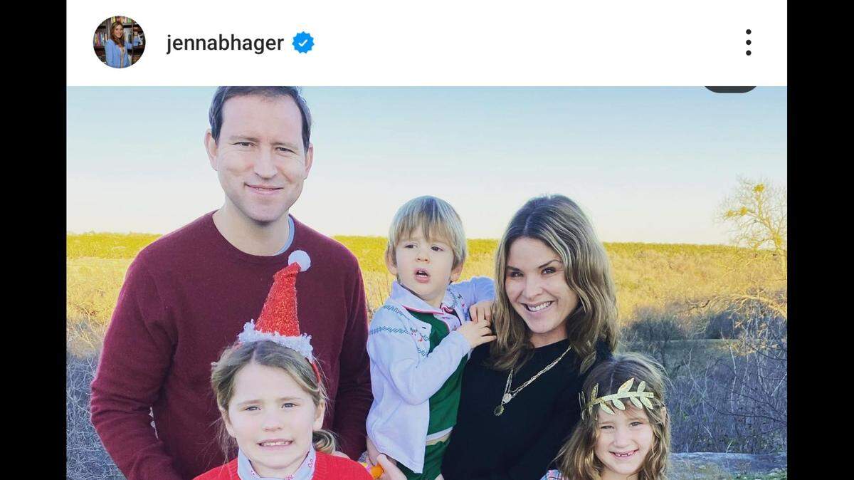Jenna Bush Hager poses in a holiday photo with her husband, Henry Chase Hager, and their three children.