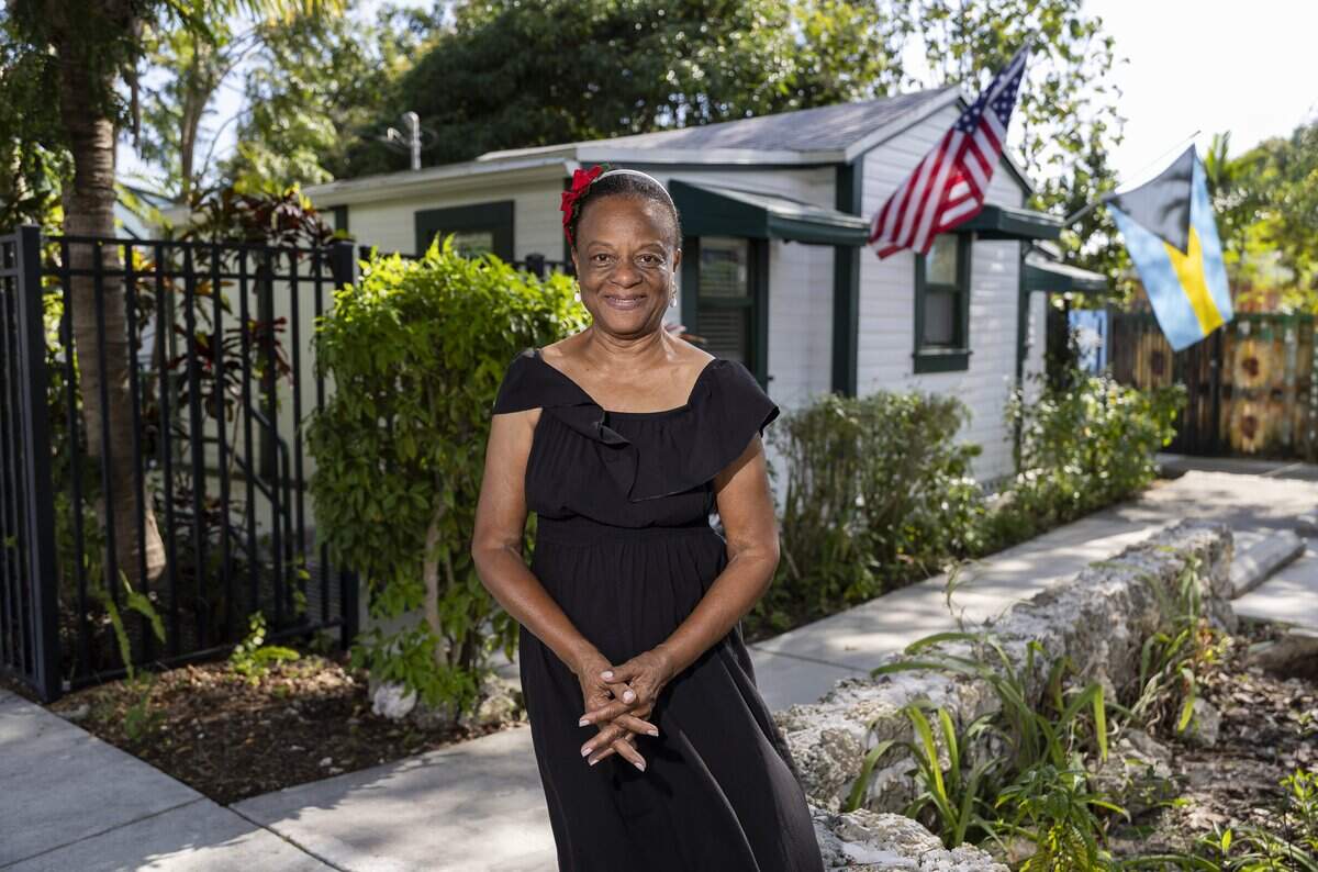 Miami preservationist Helen Gage is photographed outside the Bethel House Bahamian-American Museum on Saturday, Dec. 20, 2025, in Miami, Fla. Gage helped save the house in 1995 after it survived Hurricane Andrew and faced demolition.