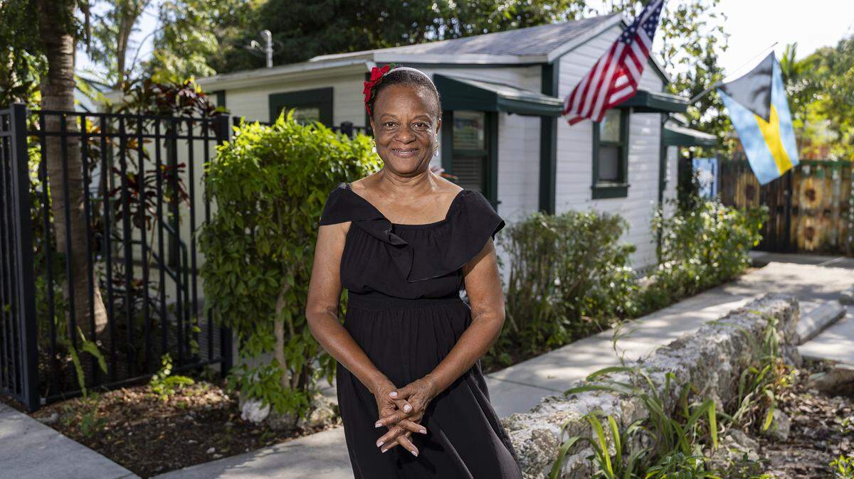 Miami preservationist Helen Gage is photographed outside the Bethel House Bahamian-American Museum on Saturday, Dec. 20, 2025, in Miami, Fla. Gage helped save the house in 1995 after it survived Hurricane Andrew and faced demolition.