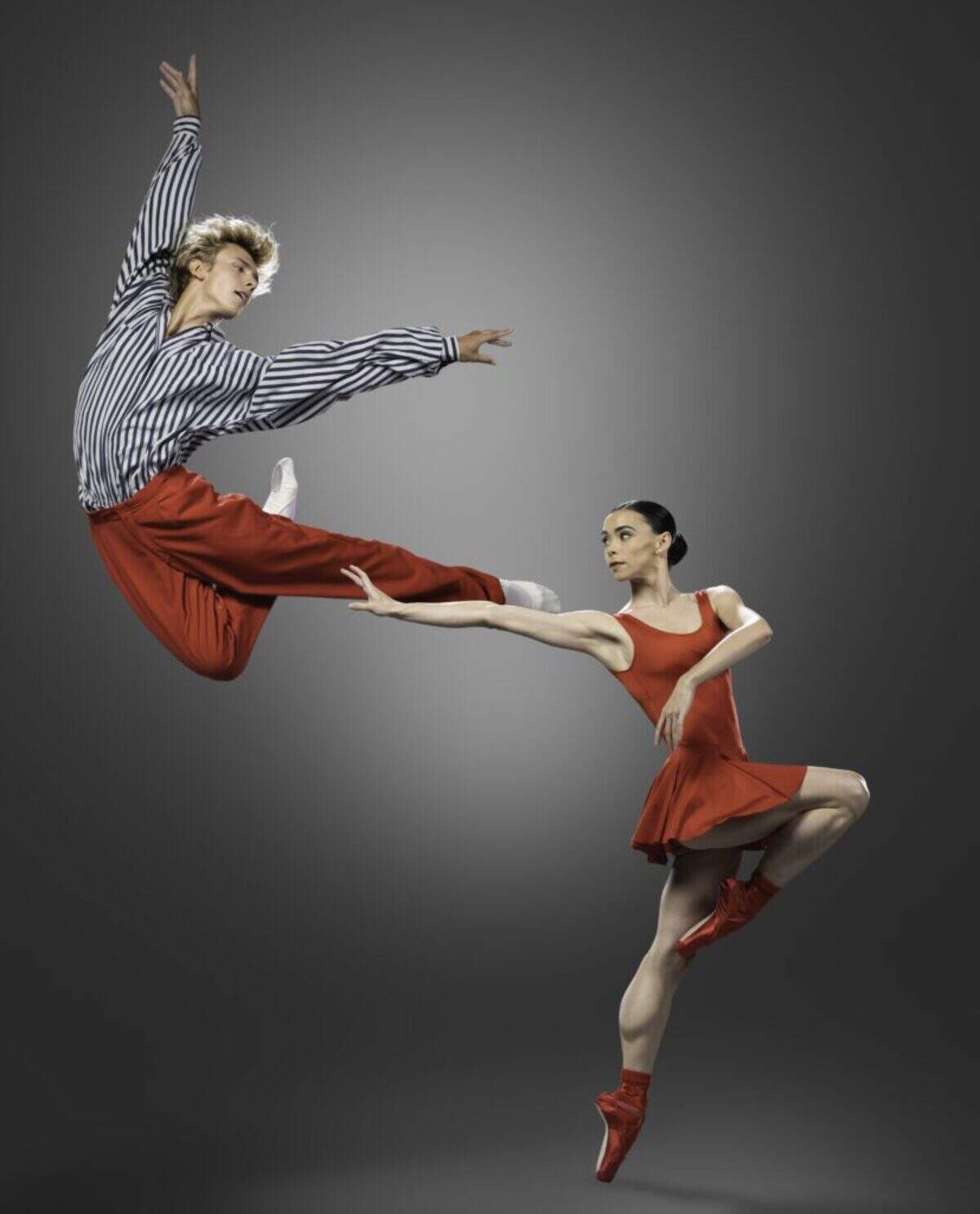 Miami City Ballet dancers Brooks Landegger and Adrienne Carter in “In The Upper Room,” choreography by Twyla Tharp.