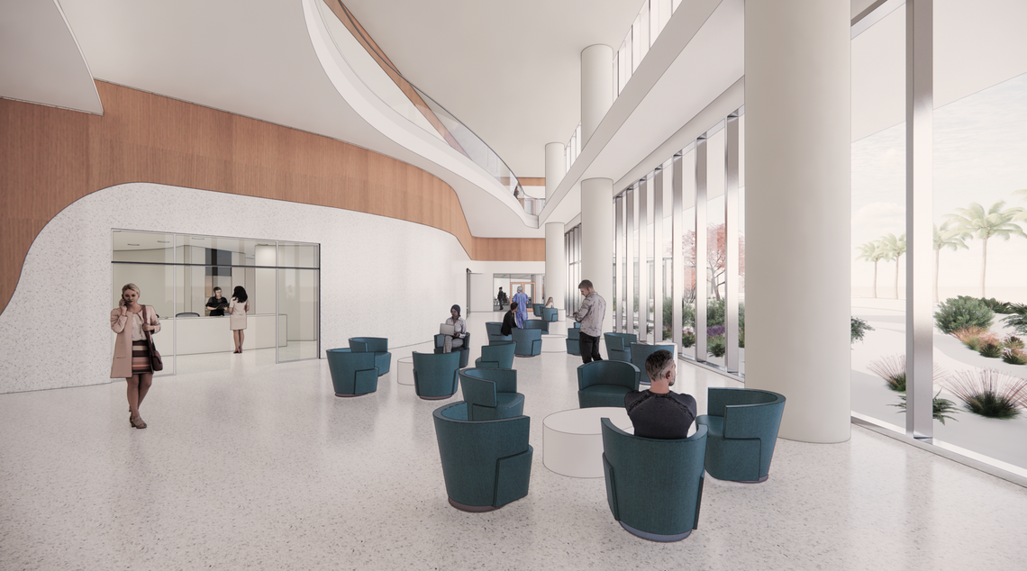 A rendering of the new five-story Braman Cancer Center that Mount Sinai is planning to open in early 2026 in Miami Beach.