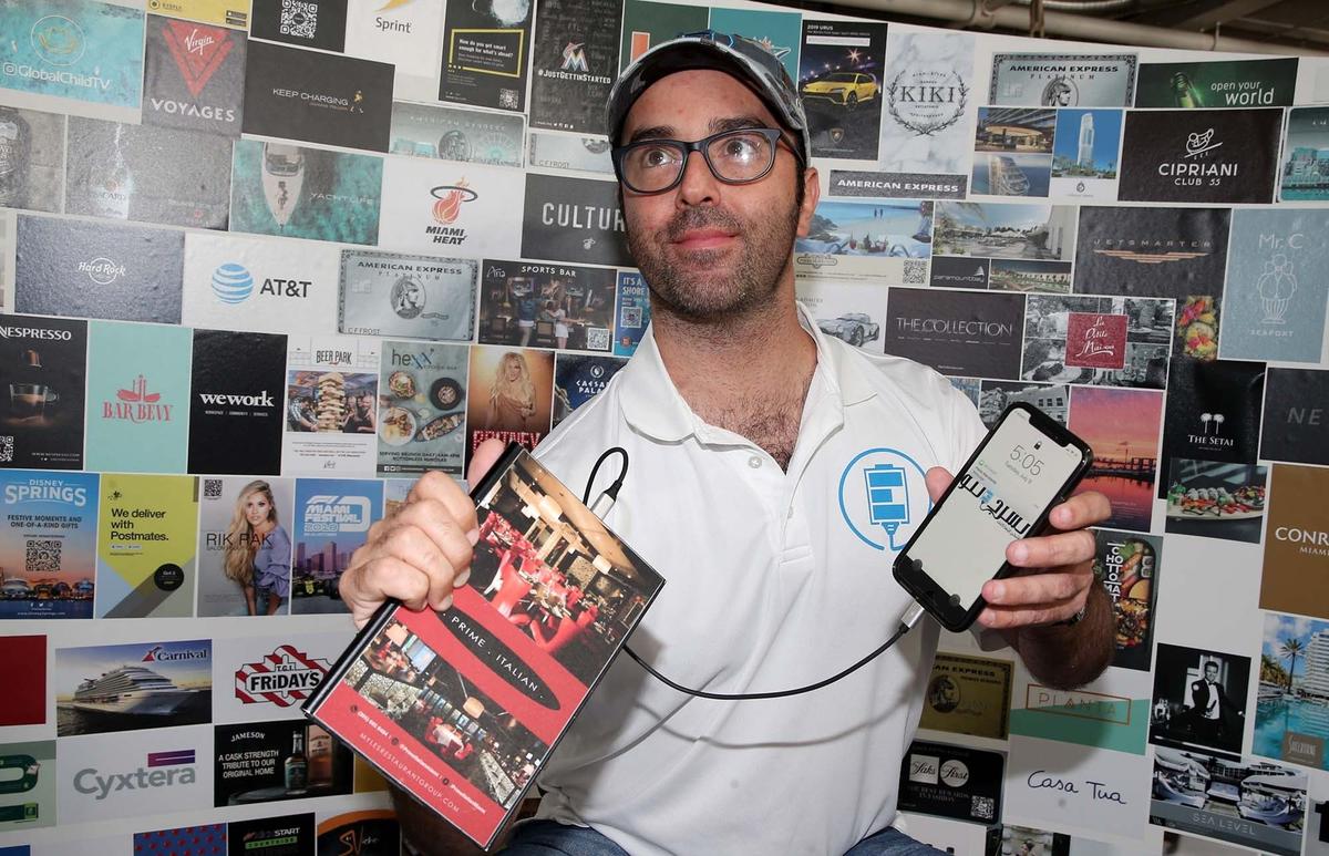 Freddy Sidi, CEO/President of Charello in Miami, Florida, Tuesday, July, 9, 2019. Chargello, a Wynwood base company, provides venues with portable chargers for cell phones to help their customers keep their phones charged. The company also uses then devices for marketing.