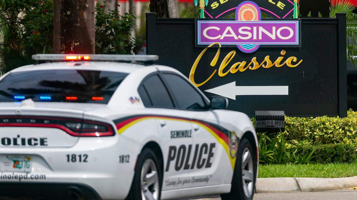 Police and fire rescue work a scene at the Seminole Classic Casino in Hollywood, Florida on Monday, September 13, 2021. Spokesmen for Hollywood Fire Rescue and the Seminole Tribe said the explosion injured 26 people and happened during the servicing of a fire suppression system.