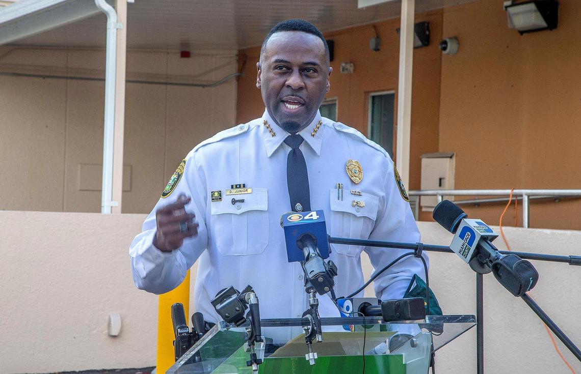 Daniel Junior, director of the Miami-Dade Corrections and Rehabilitation Department, speaks during an event at the Miami-Dade Pre-Trial Detention Center to announce that inmates will receive 100 doses of the vaccine in Miami, on Thursday, March 24, 2021.