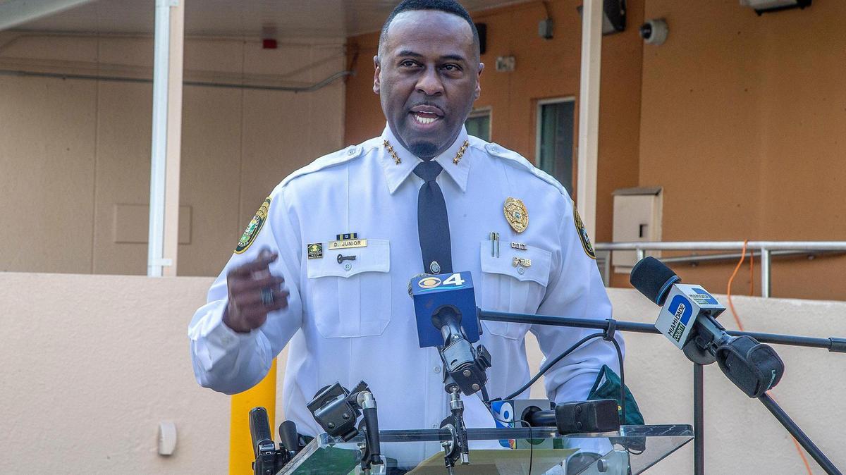 Daniel Junior, pictured at a press conference in 2021, has been ousted as the head of the Miami-Dade Corrections and Rehabilitation department.