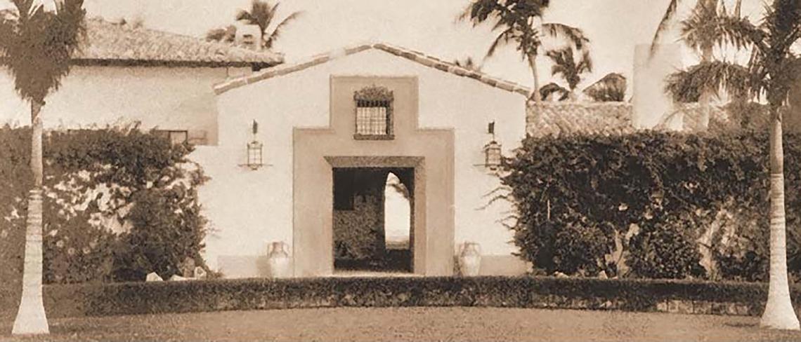 A historic view of the entrance to the Bath Club in Miami Beach.