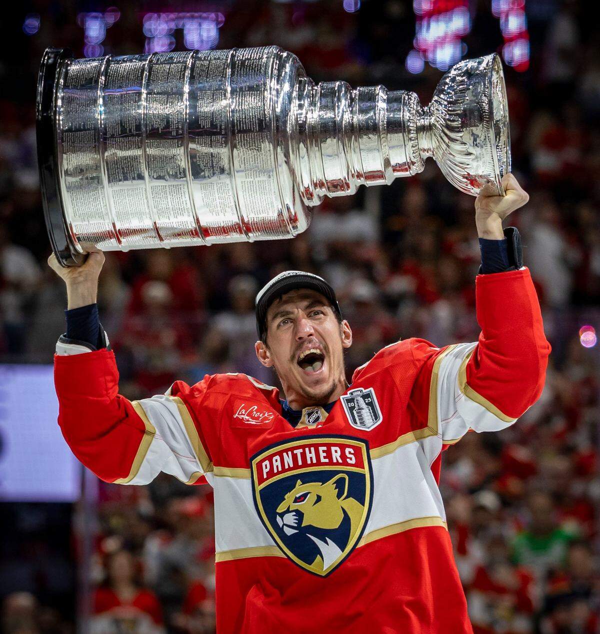 Florida Panthers left wing Tomas Nosek (92) lifts the Stanley Cup after the Panthers defeated the Edmonton Oilers in Game 6