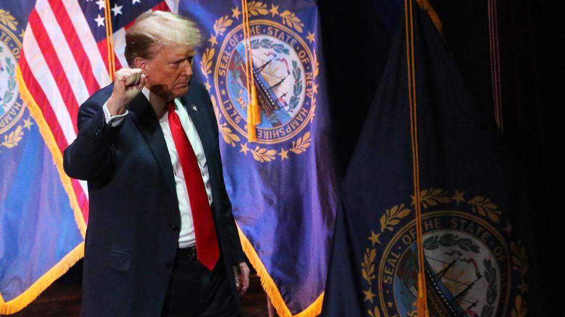 Presidential candidate and former President Donald Trump campaigning at the Rochester (N.H.) Opera House on Jan. 21.