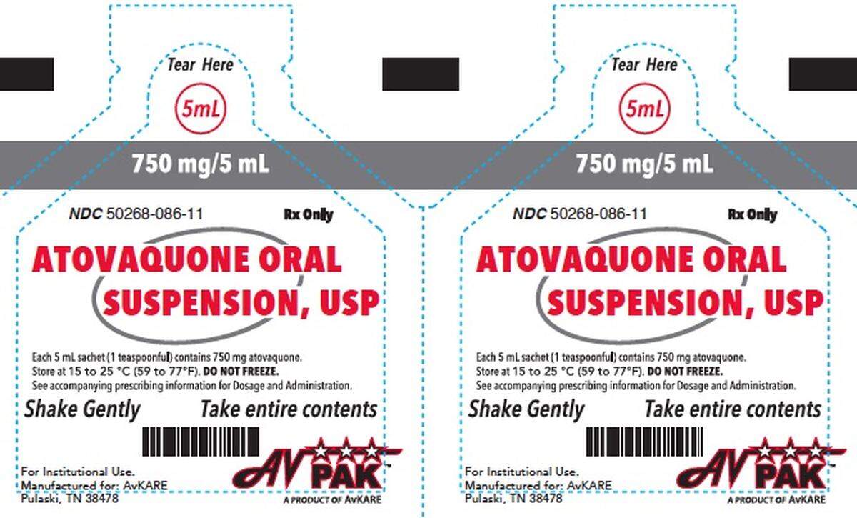 Packaging for Atovaquone Oral Suspension.
