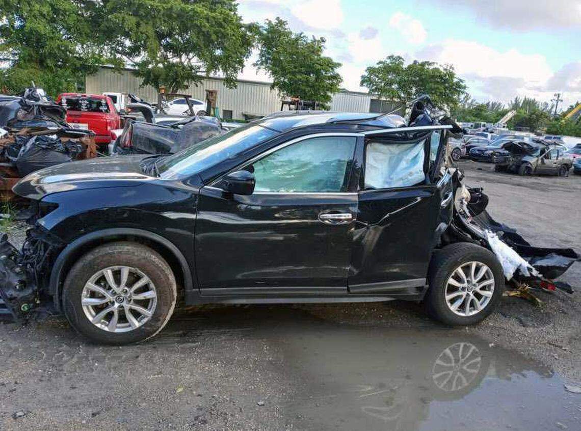 Marie Mevil’s Nissan Rogue after it was hit by a Brightline train in 2021.