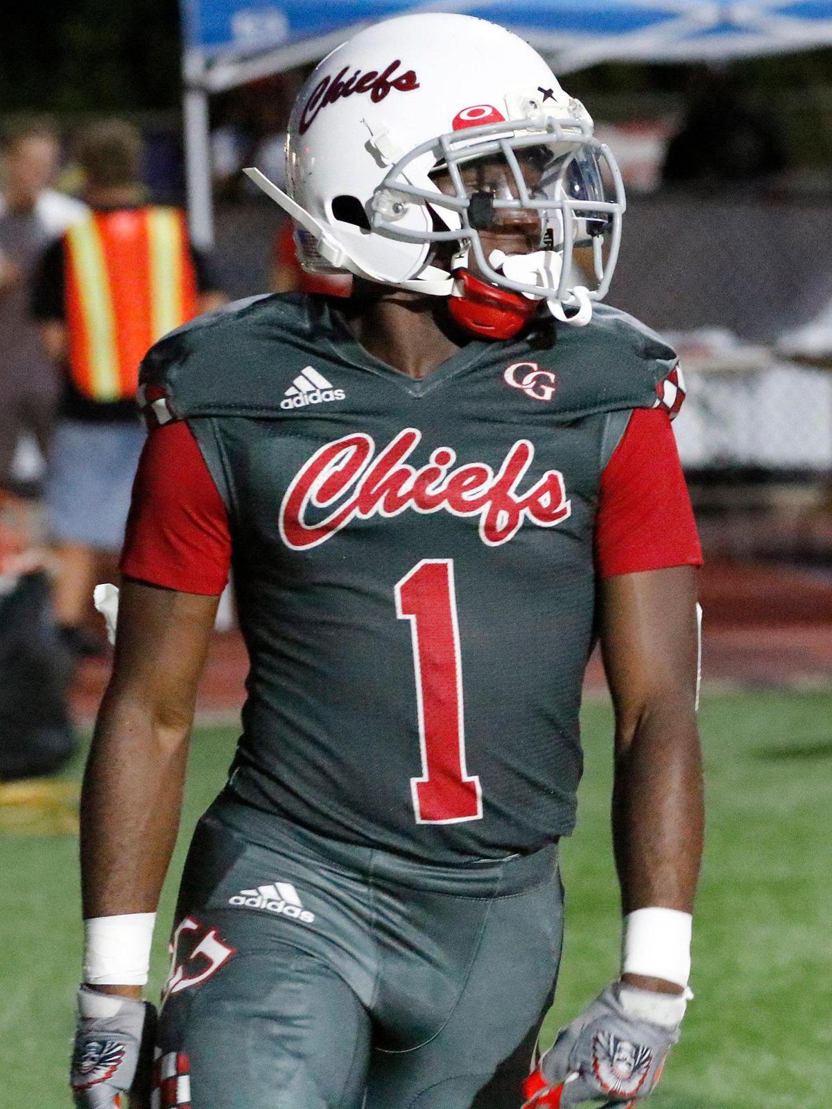 Cardinal Gibbons Chiefs running back Torrence Miller walks after he scored a touchdown against Gulliver Raiders during football game on Friday, September 9, 2022 at Cardinal Gibbons HS in Fort Lauderdale. Andrew Uloza / for Miami Herald