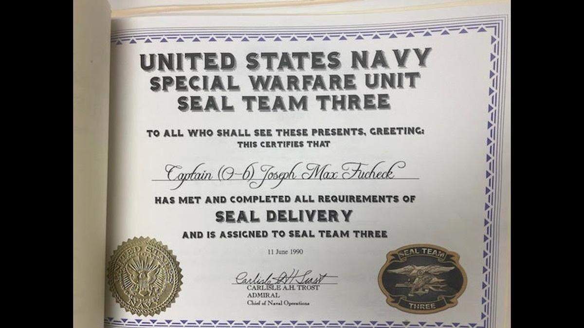 A certificate purported to show Miami’s Joseph Fucheck served in the U.S. Navy SEAL team. He never served in the elite unit, according to the Navy SEAL Museum in Fort Pierce.