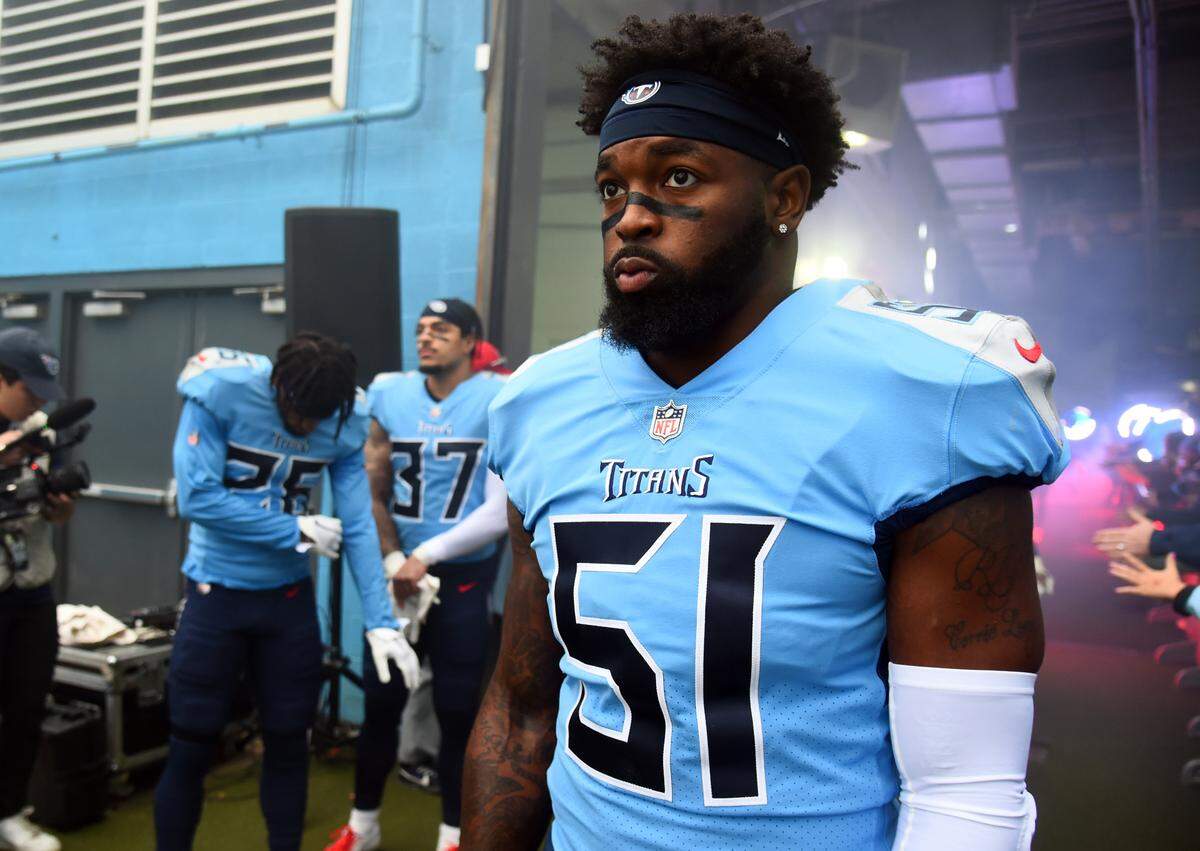 Nov 27, 2022; Nashville, Tennessee, USA; Tennessee Titans linebacker David Long Jr. (51) waits to take the field before the game against the Cincinnati Bengals at Nissan Stadium. Mandatory Credit: Christopher Hanewinckel-USA TODAY Sports