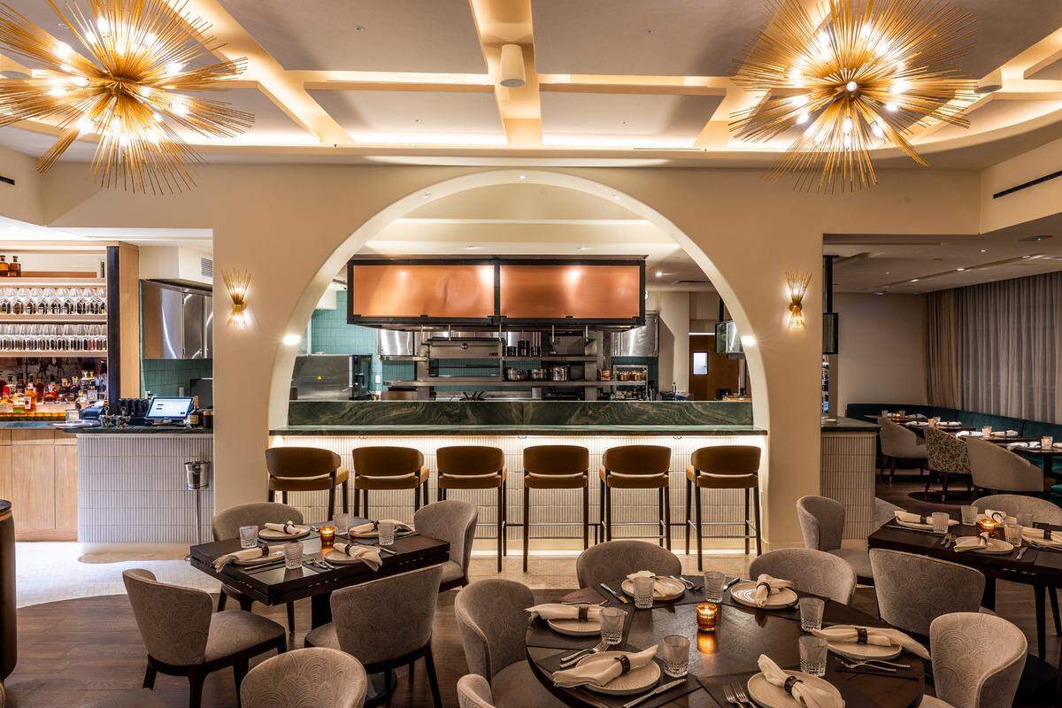 The open kitchen and chef’s counter at Daniel’s, a new steakhouse in Fort Lauderdale.