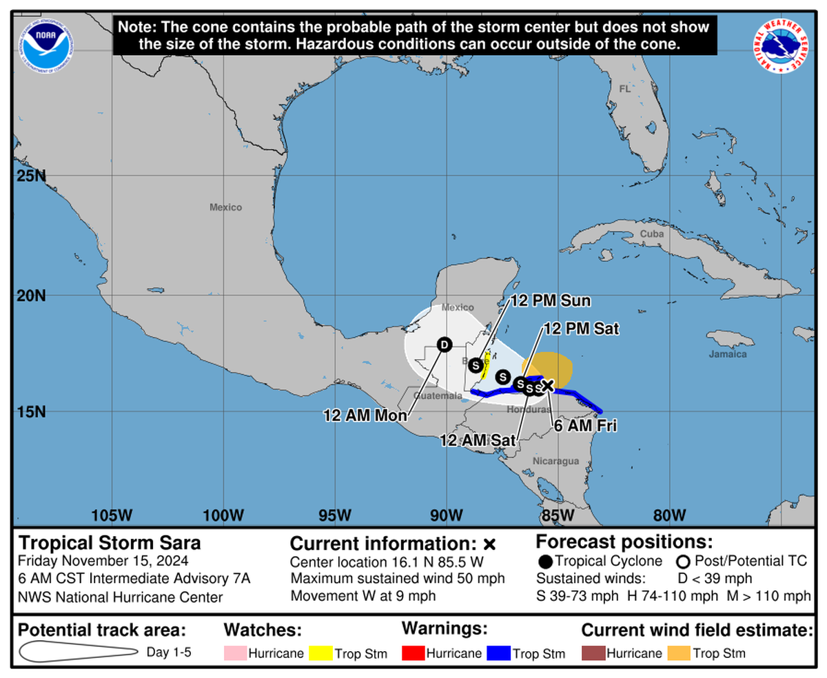 Tropical Storm Sara is no longer expected to reach to Gulf of Mexico.
