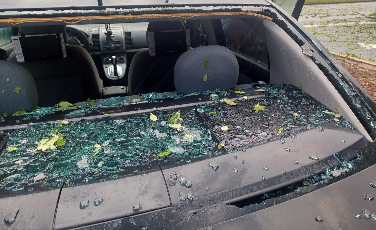The rear window of Stephanie Arnold-LaFlam Limardo’s car was blown out by hail during the storm.