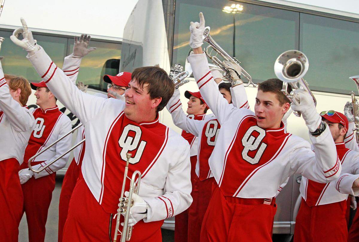 The Oklahoma band arrives as Alabama plays Oklahoma in the College Football Playoff Semifinal at the Orange Bowl game at Hard Rock Stadium in Miami Gardens, Saturday, December, 29, 2018.