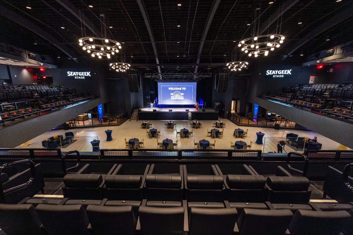 The interior of the War Memorial Auditorium in Fort Lauderdale was renovated to include a new mezzanine level, VIP seating, updated technology and an industrial kitchen to cater events. The building originally opened in the 1950s.